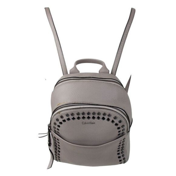 SMALL CALVIN KLEIN LIGHT GRAY GENUINE LEATHER SHOULDER BAG BACKPACK HANDBAG TOTE - Picture 3 of 13